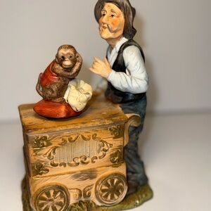VINTAGE ENESCO PORCELAIN OLD MAN W/ORGAN & MONKEY MUSIC FIGURINE 4164 VGC